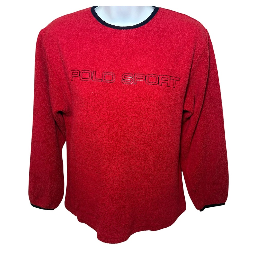 Vintage Polo Sport‎ Ralph Lauren Red Fleece Pullover Sweatshirt Womens Small